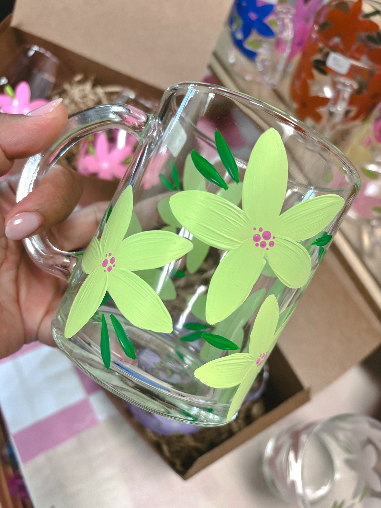 HAND PAINTED GLASS MUG - LIMEGREEN