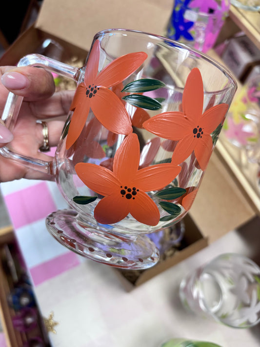 HAND PAINTED GLASS MUG - BURNT ORANGE