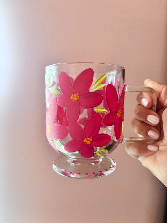 HAND PAINTED GLASS MUG - PINK