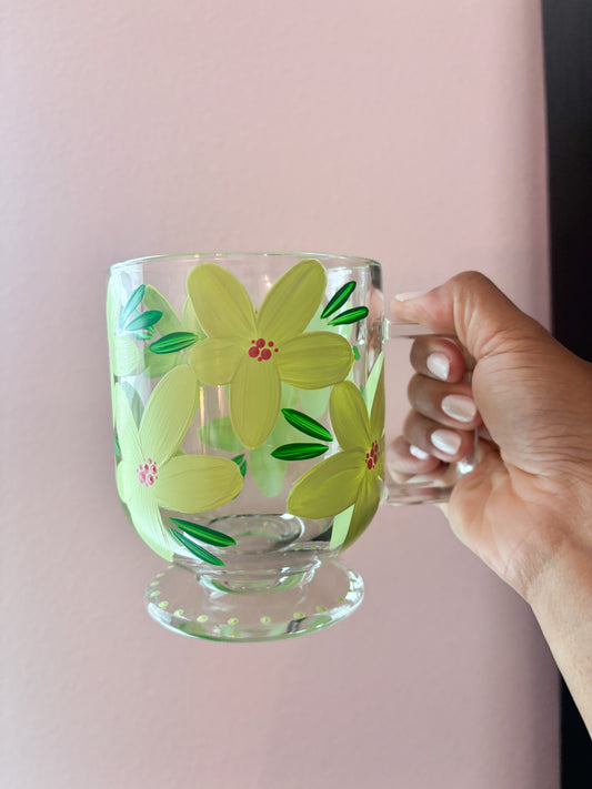 HAND PAINTED GLASS MUG - GREEN