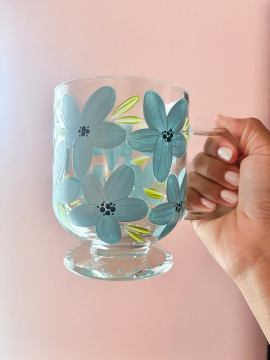 HAND PAINTED GLASS MUG - LIGHT BLUE