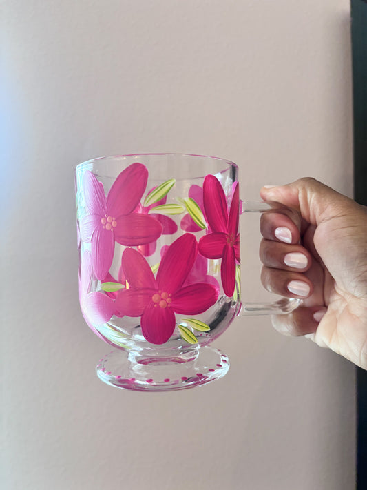 HAND PAINTED GLASS MUG - PINK