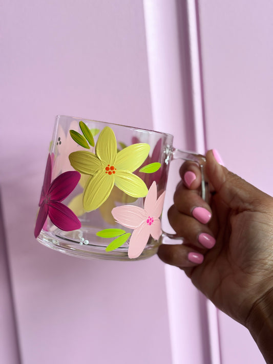 HAND PAINTED GLASS MUG - MULTI COLOR