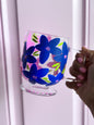 HAND PAINTED GLASS MUG - BLUE/PINK