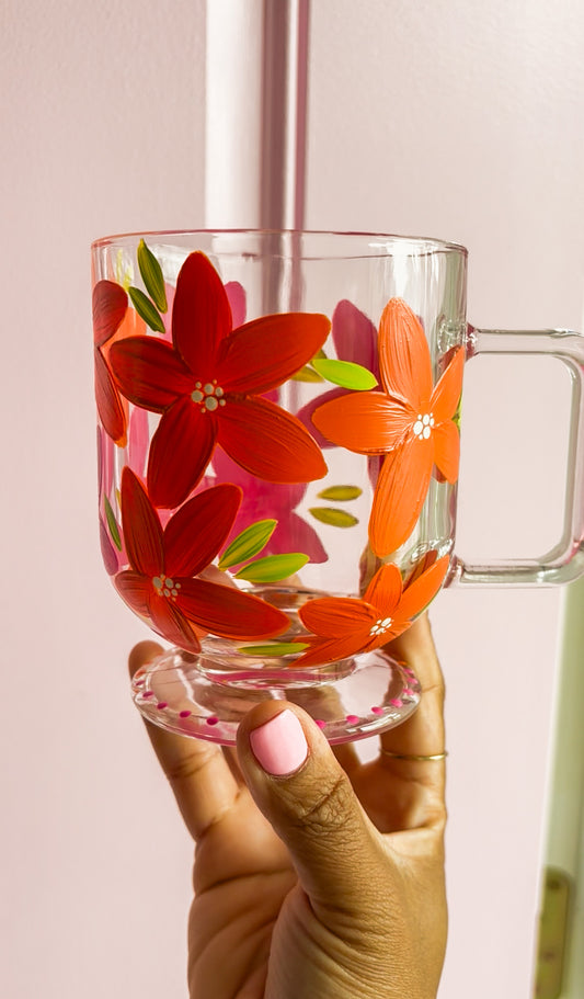 HAND PAINTED GLASS MUG - PINK/ORANGE