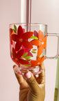 HAND PAINTED GLASS MUG - PINK/ORANGE
