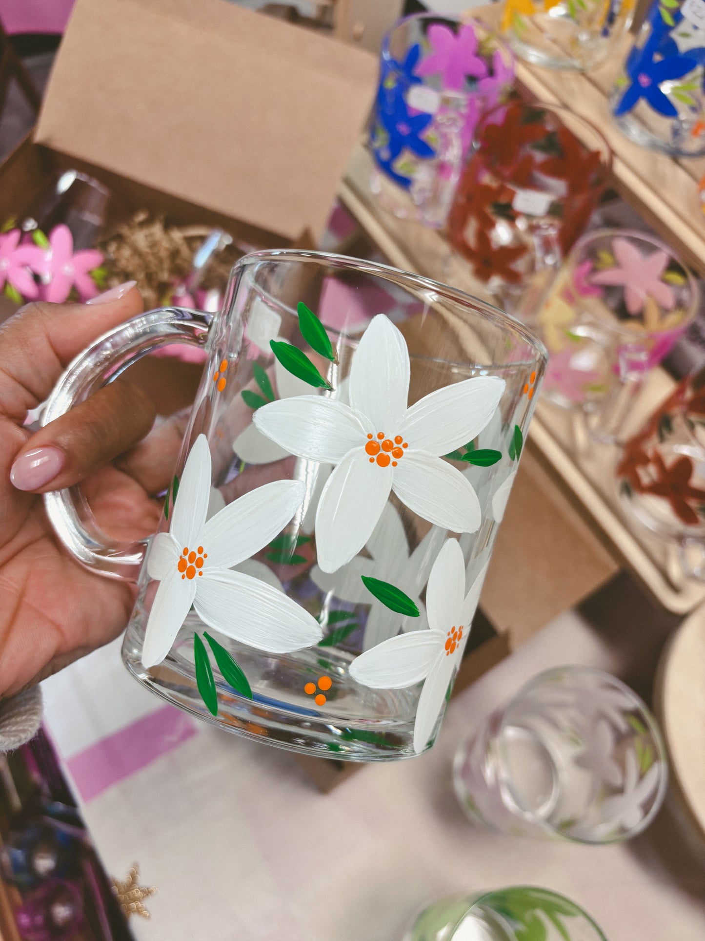 HAND PAINTED GLASS MUG - FLORIDA THEMED