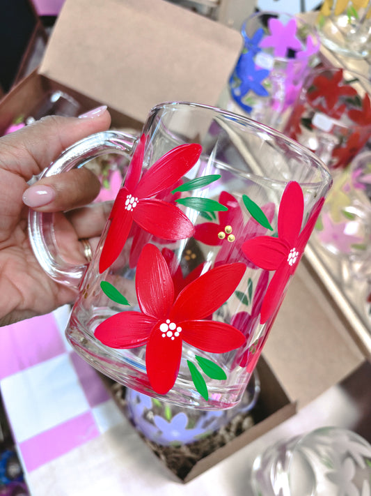HAND PAINTED GLASS MUG - CHRISTMAS THEMED