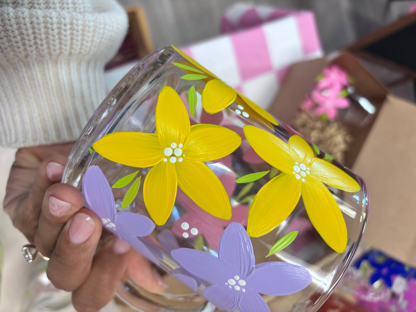 HAND PAINTED GLASS MUG - BRIGHT/MULTI