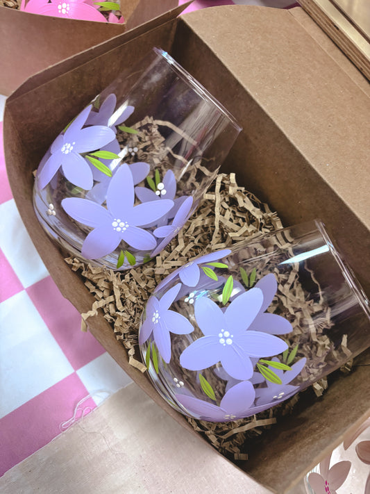 HAND PAINTED STEMLESS GLASSES - SET OF 2 - PURPLE