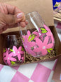 HAND PAINTED STEMLESS GLASSES - SET OF 2 - PINK