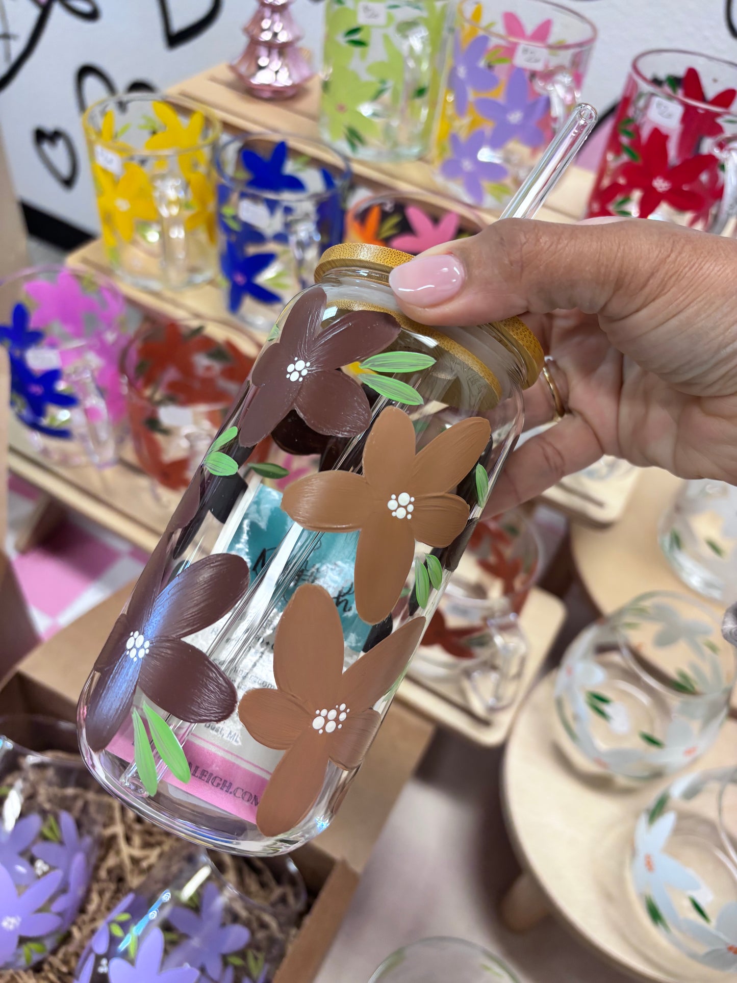 HAND PAINTED GLASS TUMBLER - BLUE