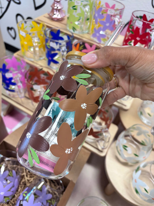 HAND PAINTED GLASS TUMBLER - BLUE