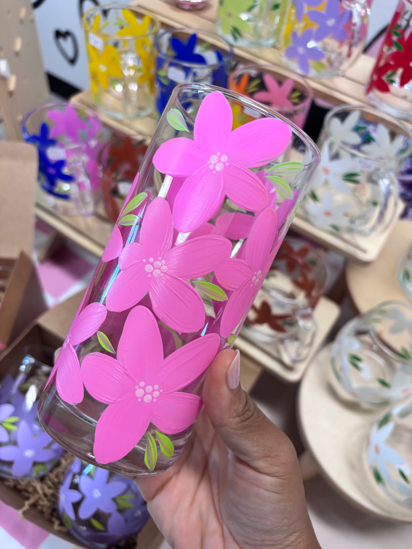 HANDPAINTED TUMBLER - BRIGHT PINK