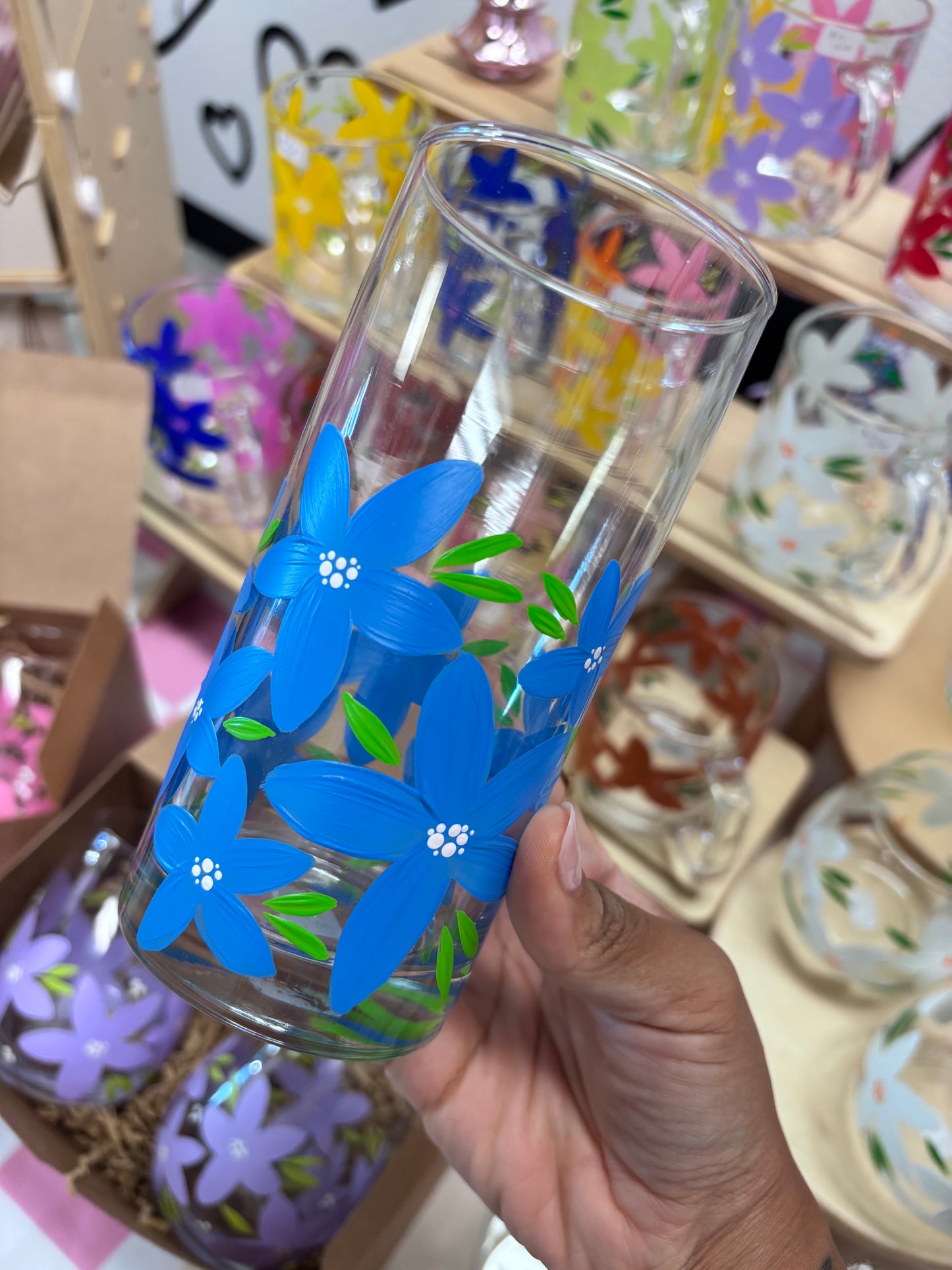 HAND PAINTED GLASS TUMBLER - BLUE