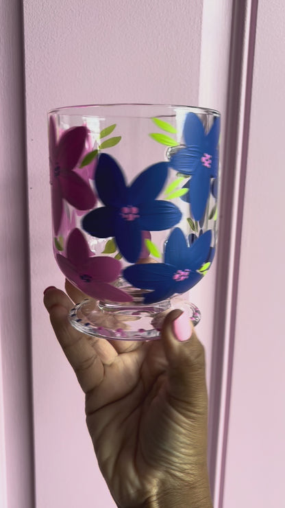 HAND PAINTED GLASS MUG - BLUE/PINK